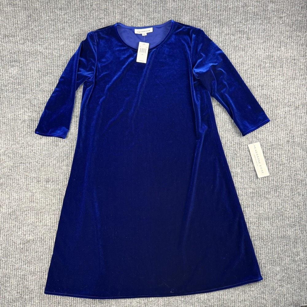 Caroline Rose Velvet Dress Womens XS Blue Sapphire A Line Made in USA Holidays